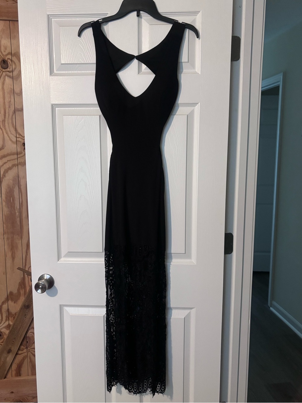Jovani Black Sleeveless Maxi Dress with Lace Hem